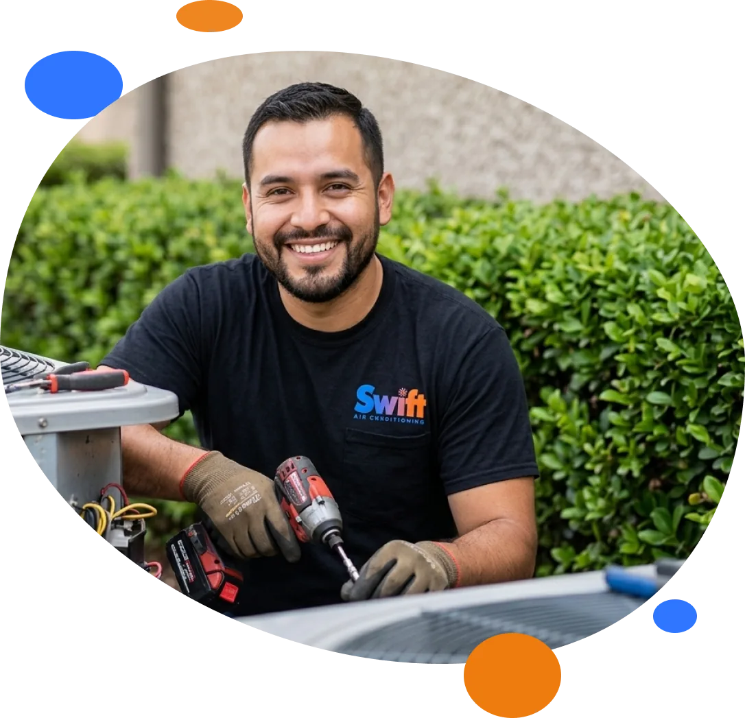Swift Air Conditioning technician smiling on the job in South Florida